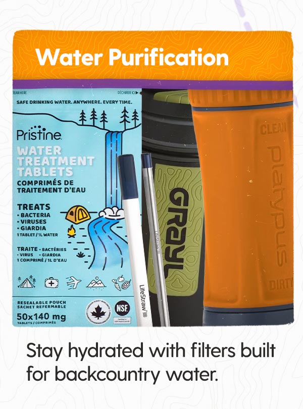 Water Purification: Stay hydrated with filters built for backcountry water.