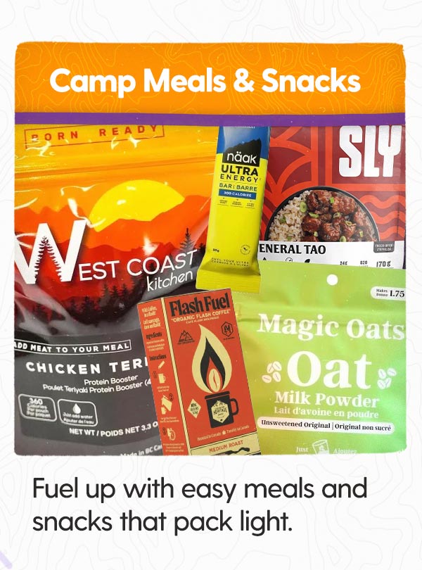Camp Meals & Snacks: Fuel up with easy meals and snacks that pack light.