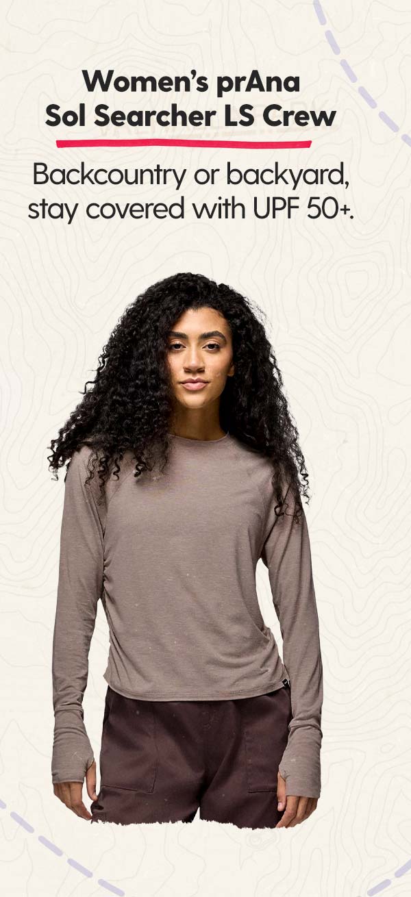 Women’s prAna Sol Searcher LS Crew: Backcountry or backyard, stay protected in the sun with UPF 50+.