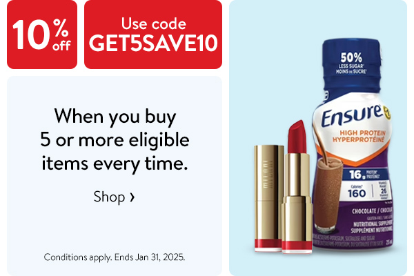 10% off - When you buy 5 or more eligible items every time - Use code GET5SAVE10 - Conditions apply. Ends Jan 31, 2025.