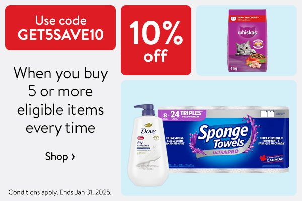 10% off - When you buy 5 or more eligible items every time - Use code GET5SAVE10 - Conditions apply. Ends Jan 31, 2025.