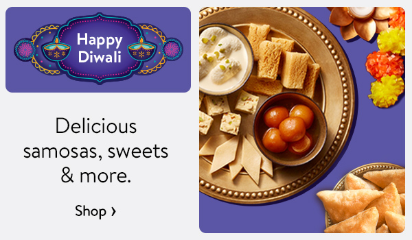 Happy Diwali - Delicious samosas, sweets & more.