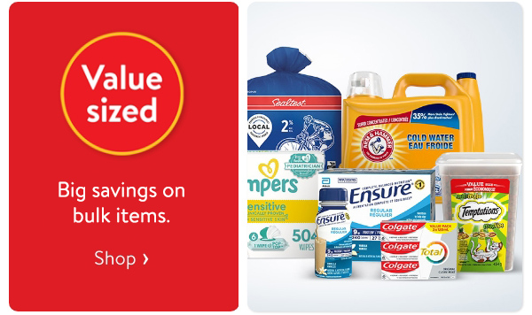 Value sized - Big savings on bulk items.