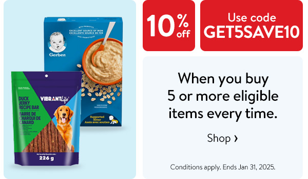 10% off - When you buy 5 or more eligible items every time. Use code GET5SAVE10 - Conditions apply. Ends Jan 31, 2025.