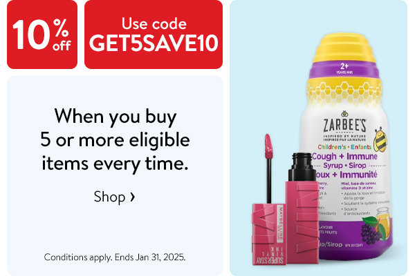 10% off - When you buy 5 or more eligible items every time - Use code GET5SAVE10 - Conditions apply. Ends Jan 31, 2025.