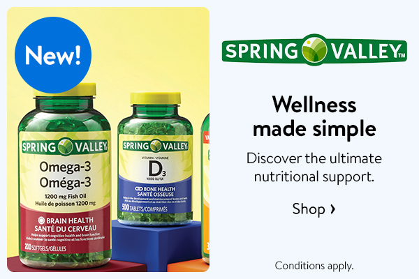 Spring Valley - Wellness made simple - Discover the ultimate nutritional support. Conditions apply.