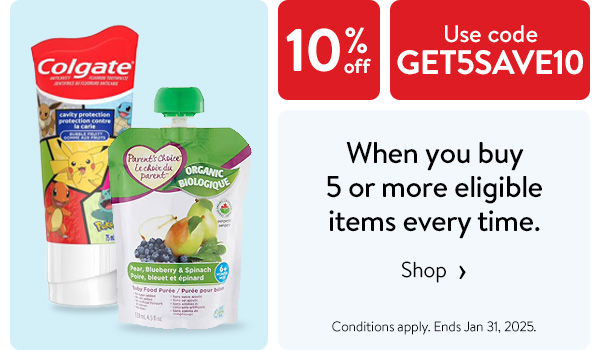 10% off - When you buy 5 or more eligible items every time. Use code GET5SAVE10 - Conditions apply. Ends Jan 31, 2025.