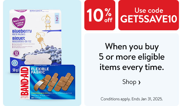 10% off - When you buy 5 or more eligible items every time. Use code GET5SAVE10 - Conditions apply. Ends Jan 31, 2025.