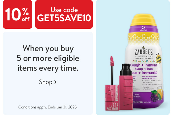 10% off - When you buy 5 or more eligible items every time - Use code GET5SAVE10 - Conditions apply. Ends Jan 31, 2025.