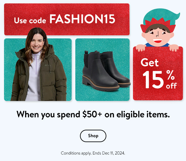 Get 15% off - Use code FASHION15 - When you spend $50+ on eligible items. Conditions apply. Ends Dec 11, 2024.