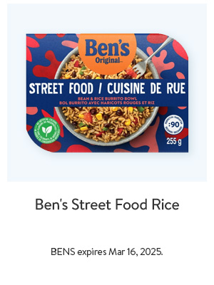 Ben's Street Food Rice - BENS expires Mar 16, 2025.