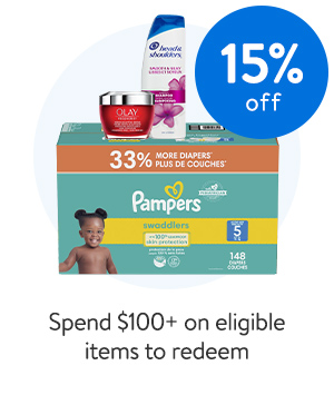 15% off - Spend $100+ on eligible items to redeem