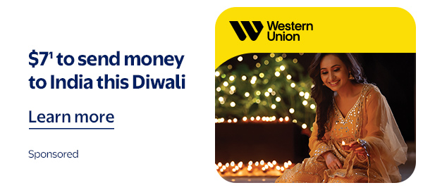 Western Union - $7¹ to send money to India this Diwali.