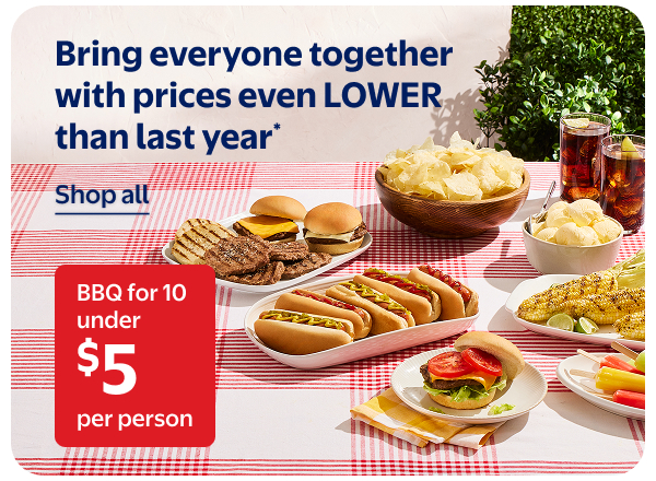Bring everyone together with prices even LOWER than last year.* BBQ for 10 under $5 per person.