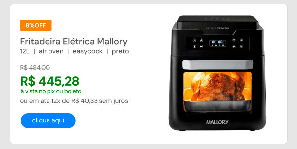 Fritadeira Elétrica Mallory 12 Litros Air Oven Easycook Preto