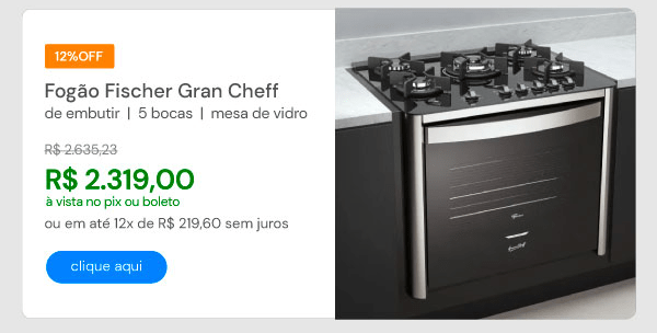 Fogão Fischer Gran Cheff de Embutir 5 Bocas Mesa de Vidro Com Dourador 110L Silver 127V 28550-65542