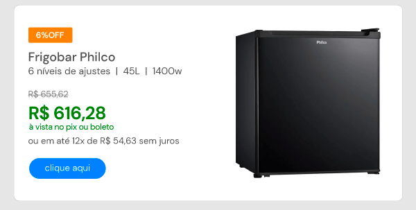 Frigobar Philco 6 Níveis de ajustes 45L 1400W Preto PFG50P