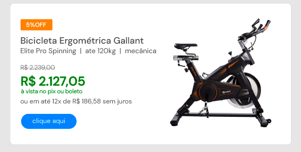 Bicicleta Ergométrica Gallant Elite Pro Spinning Ate 120Kg Mecânica (GSB18HBTA-PT)