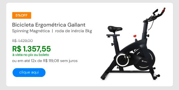 Bicicleta Ergométrica Spinning Magnética Gallant Elite X Roda de Inércia 8kg (GSB08HMGA-PT)