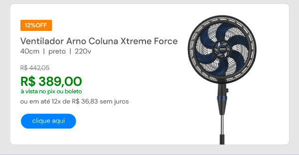 Ventilador Arno Coluna 40cm Xtreme Force Preto VB4C 220V