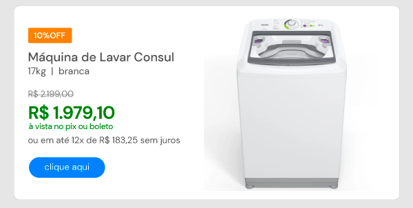 Máquina De Lavar Consul 17kg Branca Cwk17ab 220v