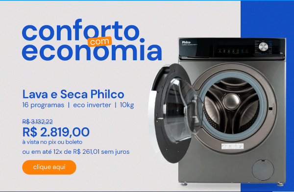 Lava e Seca Philco 16 Programas Eco Inverter 10Kg Inox PLS11T