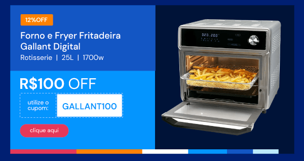 Forno E Fryer Fritadeira Gallant Digital GFE25 Rotisserie 25L 1700W