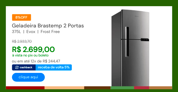 Geladeira Brastemp 2 Portas 375L Evox Frost Free BRM44HK