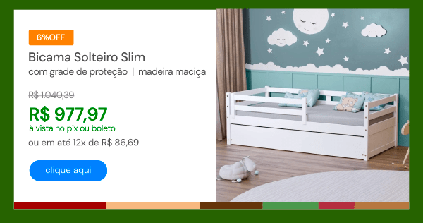 Bicama Solteiro Slim Rb Com Grade De Proteção Madeira Maciça Branco Housin