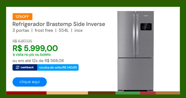 Refrigerador Brastemp Side Inverse 3 Portas Frost Free 554 Litros Inox BRO85AK