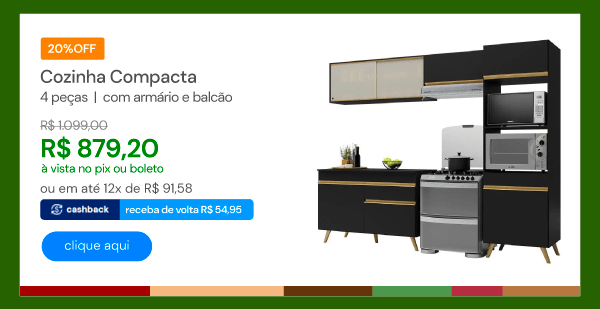 Cozinha Compacta 4 Peças Com Armário E Balcão Mp3692 Veneza Gb Preta