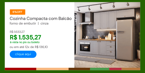 Cozinha Compacta Com Balcão Forno De Embutir Amy Casa 812 Cinza