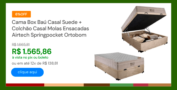 Cama Box Baú Casal Suede + Colchão Casal Molas Ensacadas Airtech Springpocket Ortobom 69x138x188 Suede Bege