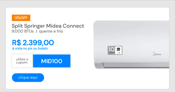 Ar Condicionado Split Inverter Springer Midea Xtreme Save Connect 9000 BTUS Quente-Frio 220V 38AGVQI09M5