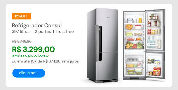 Refrigerador Consul 397L 127V 2 Portas Evox Frost Free