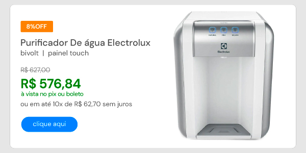 Purificador De água Electrolux Branco Com Painel Touch Bivolt PE11B