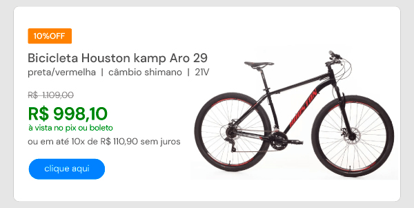 Bicicleta Houston kamp Preta/Vermelha Câmbio Shimano Aro 29 21V- HTKP97E