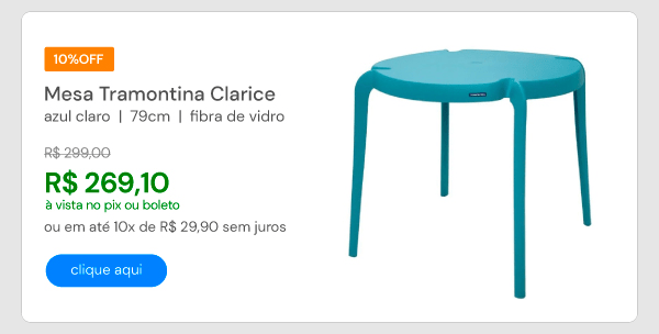 Mesa Tramontina Clarice Azul Claro 79 Cm E Fibra De Vidro