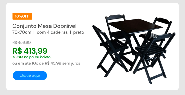 Conjunto Mesa Dobrável 70x70 Cm C/4 Cadeiras - Preto