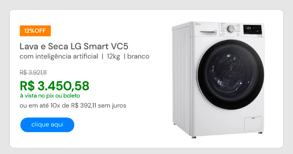 Lava e Seca LG Smart com Inteligência Artificial AIDD 12Kg VC5 CV3012WC5 Branco