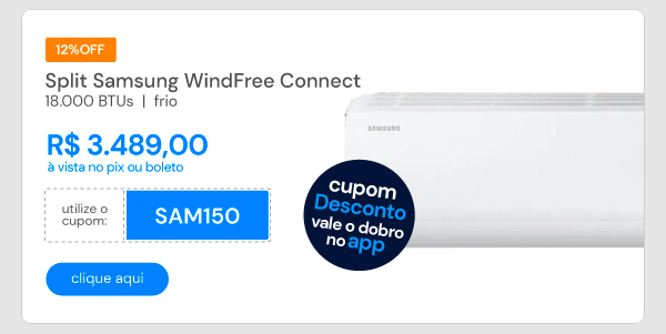 Ar Condicionado Split Inverter Samsung WindFree Connect 18000 BTUS Frio 220V AR18CVFAAWKNAZ