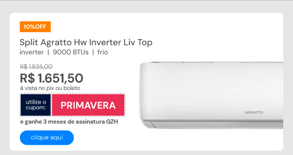 Ar Condicionado Split Agratto Hw Inverter Liv Top 9000 BTUs Frio Monofásico LCST9F-02I 220V