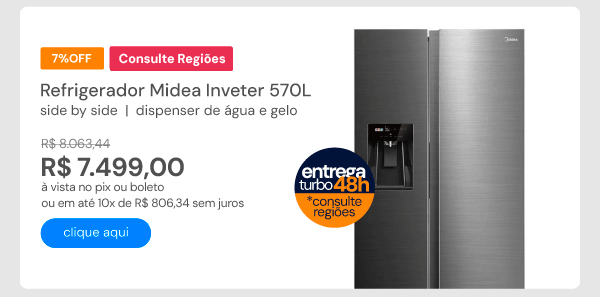 Refrigerador Midea Side By Side 570L Dispenser De Agua E Gelo Inverter Inox - 127V (MDRS761MYD461)