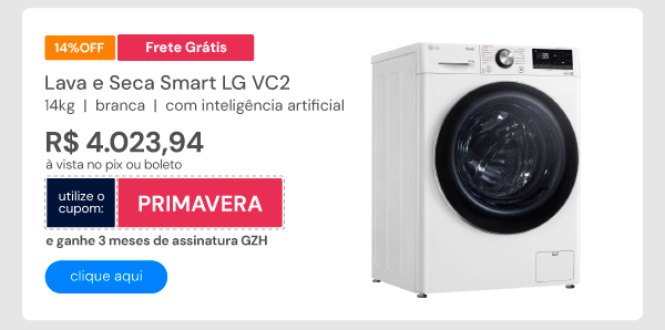 Lava e Seca Smart LG VC2 14kg Branca com Inteligência Artificial AIDD CV9014WC2