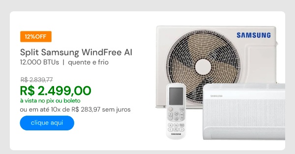 Ar Condicionado Split Inverter Samsung WindFree AI 12000 BTUs Quente e Frio 220V AR12DXFAAWKXAZ
