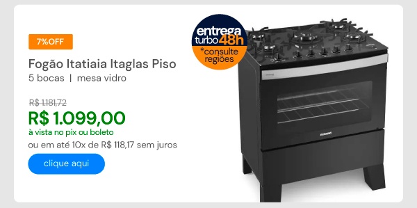 Fogão Itatiaia Itaglas Piso 5 Bocas Preto Mesa Vidro Bivolt 3700000373