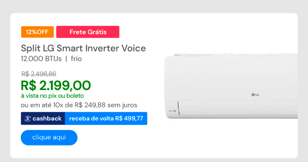 Ar Condicionado Split HW LG AI Smart Inverter Voice 12000 BTUs Frio 220V S3-Q12JA31E