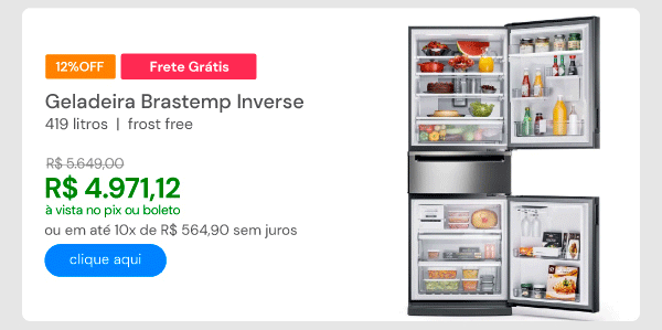Geladeira Brastemp Inverse 3 Frost Free 419 Litros Inox Com Freeze Control PRO-BRY59CK