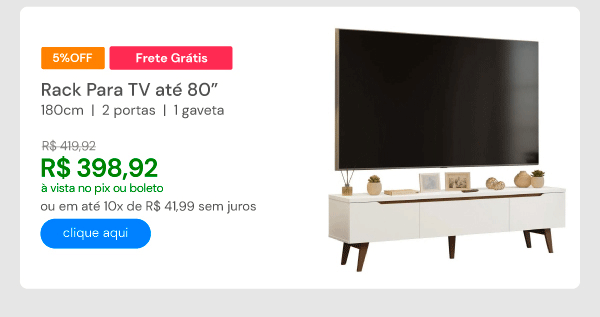 Rack Para TV Até 80 Polegadas 180cm 2 Portas 1 Gaveta Branco/rustic Doha Madesa