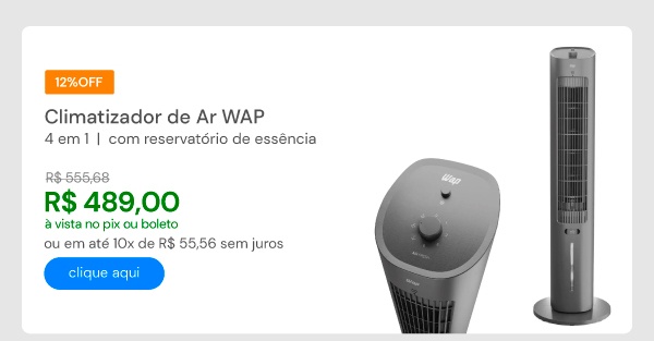 Climatizador de Ar Wap Air Fresh 4 em 1 Torre com Reservatório de Essência